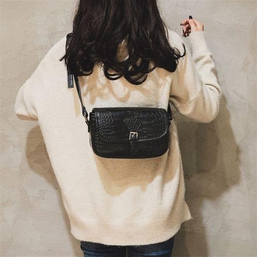 Crocodile Texture Belt Buckle PU Leather Single Shoulder Bag Ladies Handbag Messenger Bag (Black)