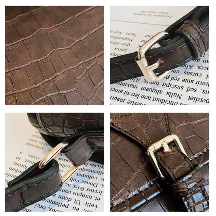 Crocodile Texture Belt Buckle PU Leather Single Shoulder Bag Ladies Handbag Messenger Bag (Black)
