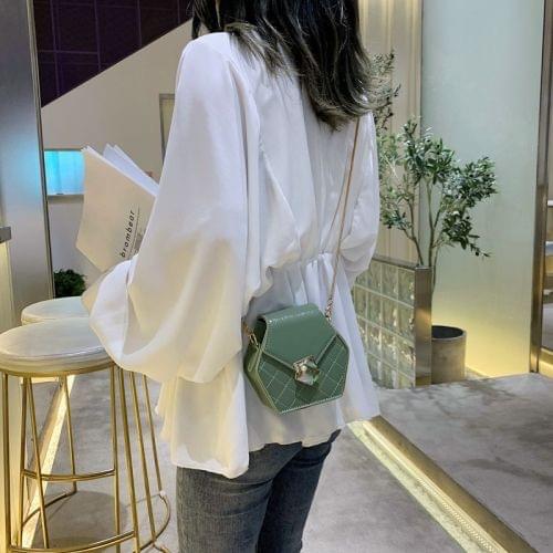 Hexagonal Shape Magnetic Buckle Rhombus Texture PU Leather Single Shoulder Bag Ladies Handbag Messenger Bag (Color:Green Size:S)