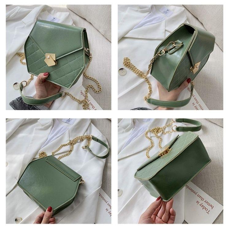 Hexagonal Shape Magnetic Buckle Rhombus Texture PU Leather Single Shoulder Bag Ladies Handbag Messenger Bag (Color:Green Size:S)