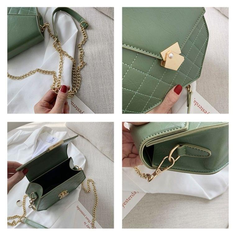 Hexagonal Shape Magnetic Buckle Rhombus Texture PU Leather Single Shoulder Bag Ladies Handbag Messenger Bag (Color:Green Size:S)