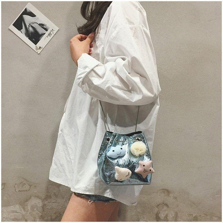3D Clouds Stars Chain-strap PU Leather Shoulder Bag Ladies Handbag Messenger Bag (Blue)