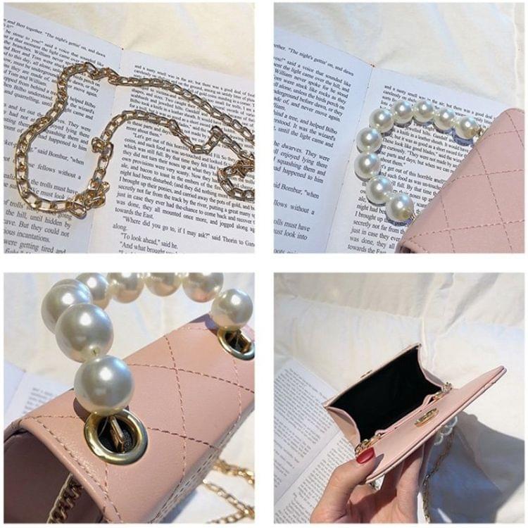 Pearl Handle PU Leather Chain Single Shoulder Bag Ladies Handbag Messenger Bag (Khaki)