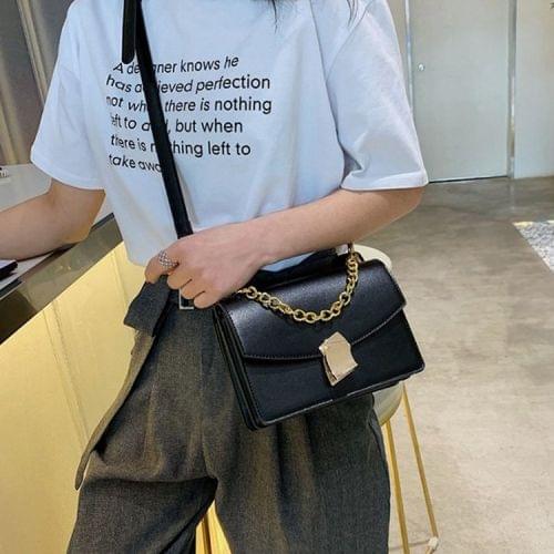 Magnetic Buckle Chain Handle PU Leather Single Shoulder Bag Ladies Handbag Messenger Bag (Black)