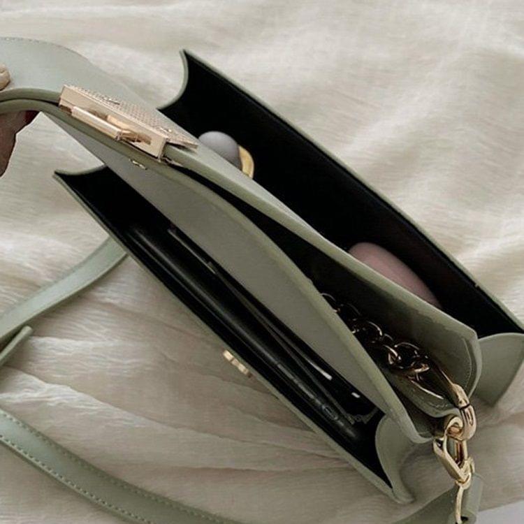 Magnetic Buckle Chain Handle PU Leather Single Shoulder Bag Ladies Handbag Messenger Bag (Black)