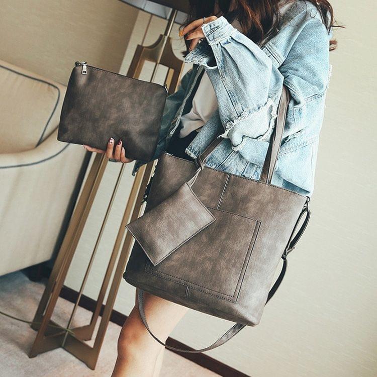 Three Piece Suit Leisure Fashion PU Leather Slant Shoulder Bag Handbag (Grey)