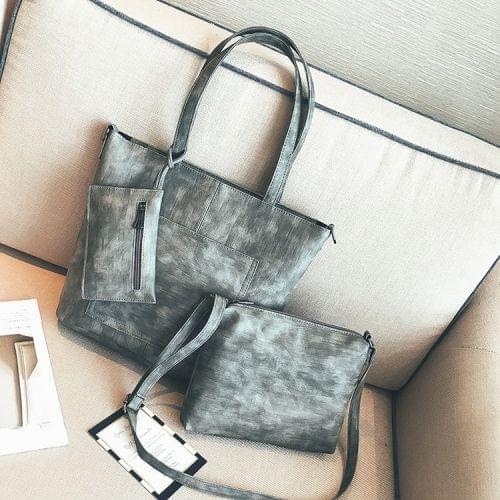 Three Piece Suit Leisure Fashion PU Leather Slant Shoulder Bag Handbag (Grey)