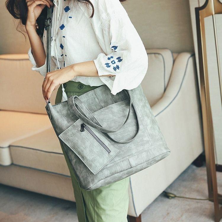 Three Piece Suit Leisure Fashion PU Leather Slant Shoulder Bag Handbag (Grey)