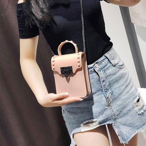 Vertical Square Jelly PU Leather Casual Shoulder Bag Ladies Handbag Messenger Bag (Pink)