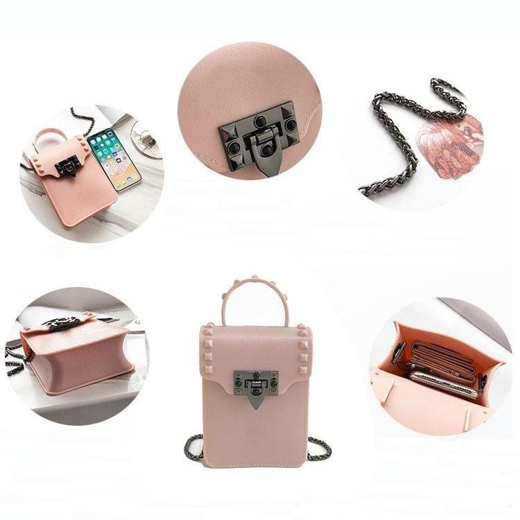 Vertical Square Jelly PU Leather Casual Shoulder Bag Ladies Handbag Messenger Bag (Pink)