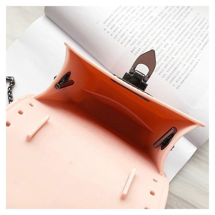Vertical Square Jelly PU Leather Casual Shoulder Bag Ladies Handbag Messenger Bag (Pink)
