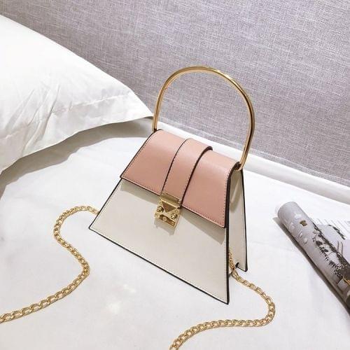 Color Matching Metal Handle PU Leather Chain Single Shoulder Bag Ladies Handbag Messenger Bag (Pink)