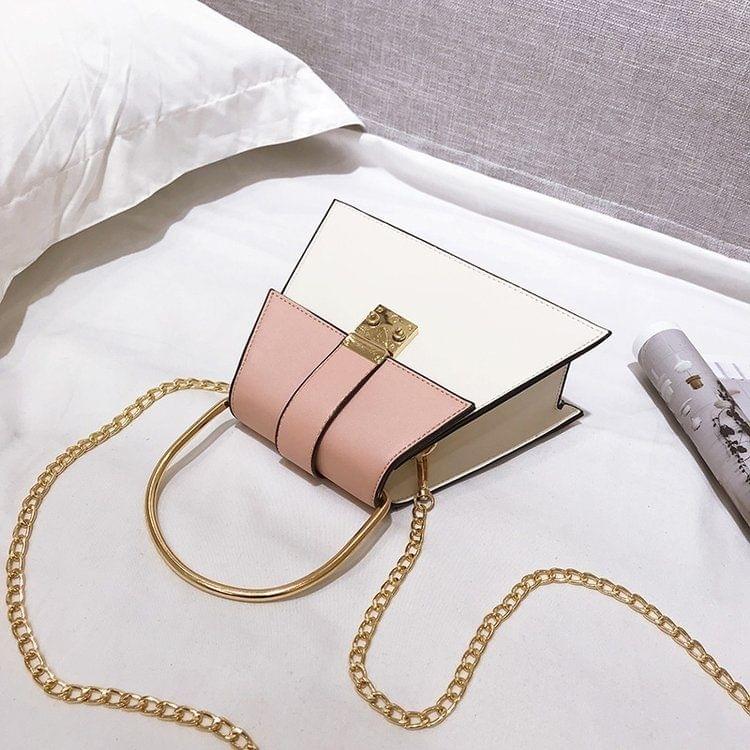 Color Matching Metal Handle PU Leather Chain Single Shoulder Bag Ladies Handbag Messenger Bag (Pink)