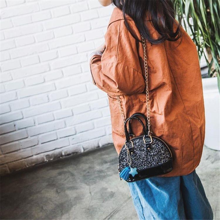 Cute Leather Shoulder Bag Messenger Bag Girls Solid Color Mini Zip Small Square Bag Tote Bag(Black)