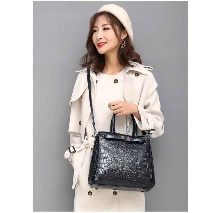 Casual Crocodile Texture PU Leather Shoulder Bag Ladies Handbag Messenger Bag (Black)