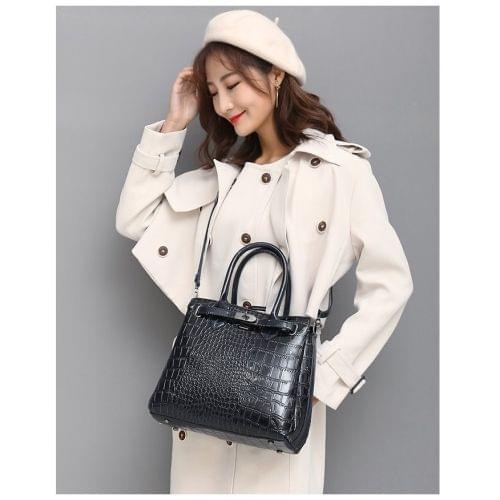 Casual Crocodile Texture PU Leather Shoulder Bag Ladies Handbag Messenger Bag (Black)