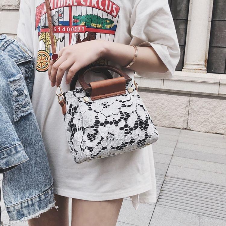 Leisure Fashion Lace Shoulder Bag Messenger Bag Handbag (White)