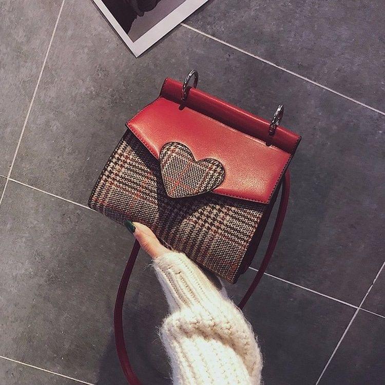 Heart Woolen Cloth Single Shoulder Bag Ladies Handbag Messenger Bag (Red)