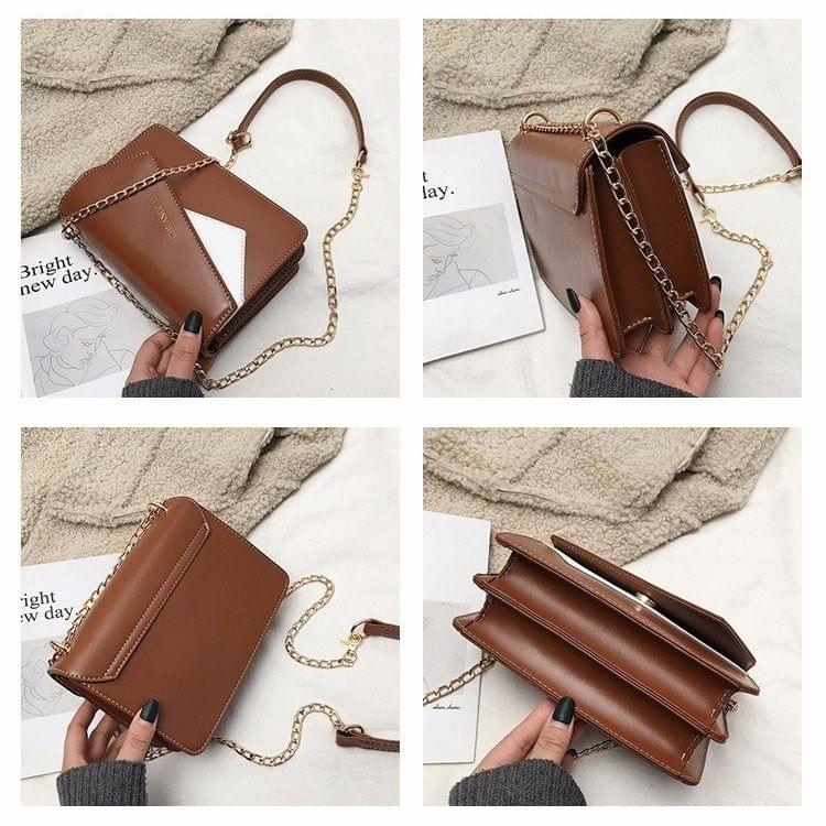 Color Matching Casual Small Square Bag Chain-strap Single Shoulder Bag Ladies Handbag Messenger Bag (Khaki)