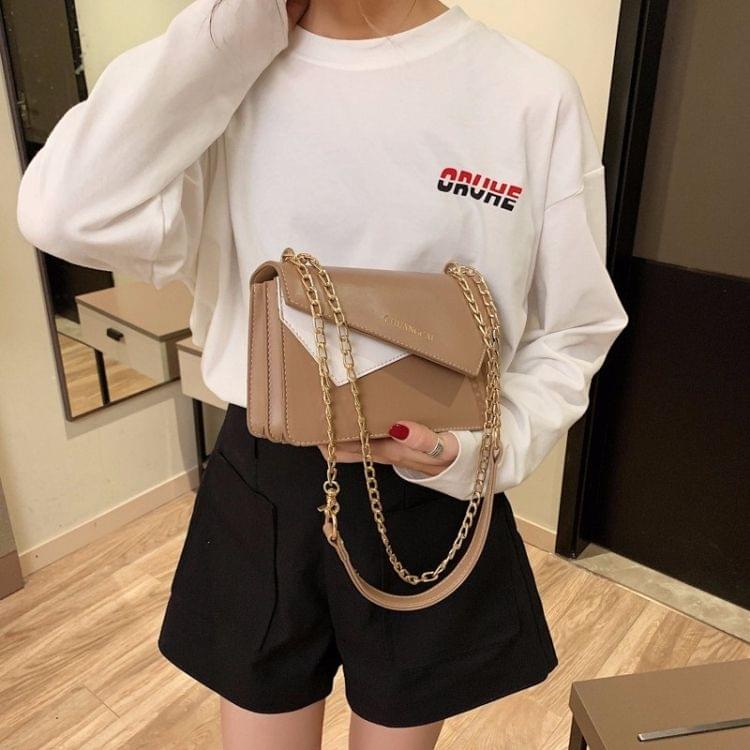 Color Matching Casual Small Square Bag Chain-strap Single Shoulder Bag Ladies Handbag Messenger Bag (Khaki)