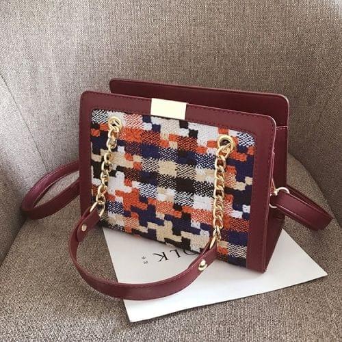 Cloth Lattice PU Leather Single Shoulder Bag Ladies Handbag Messenger Bag (Red)