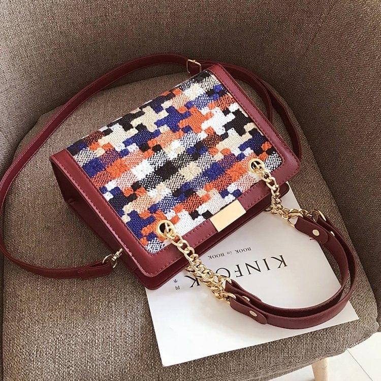 Cloth Lattice PU Leather Single Shoulder Bag Ladies Handbag Messenger Bag (Red)