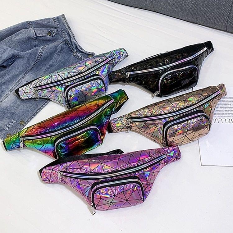 Diamond Plaid Texture Laser Color Waist Chest Bag Single Shoulder Bag Messenger Bag (Silver)