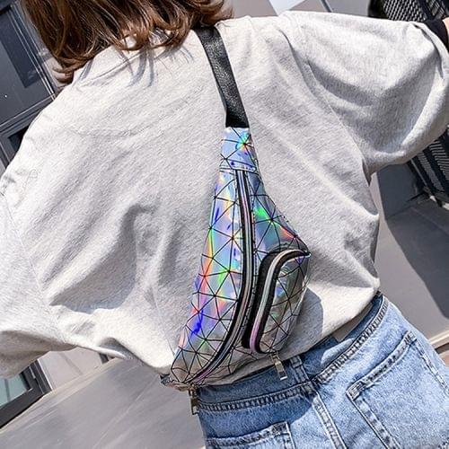Diamond Plaid Texture Laser Color Waist Chest Bag Single Shoulder Bag Messenger Bag (Silver)