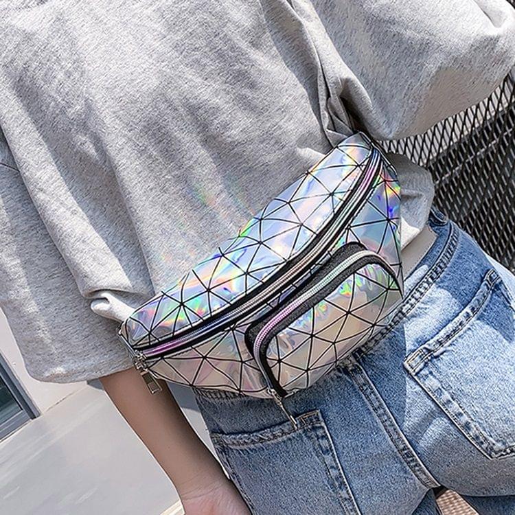 Diamond Plaid Texture Laser Color Waist Chest Bag Single Shoulder Bag Messenger Bag (Silver)