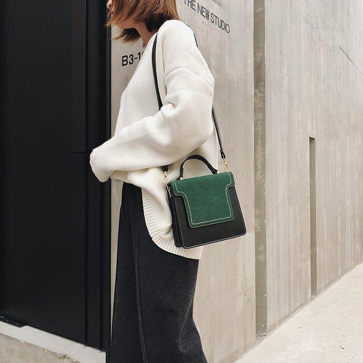Magnetic Buckle Matte Color Matching PU Leather Single Shoulder Bag Ladies Handbag Messenger Bag (Green)