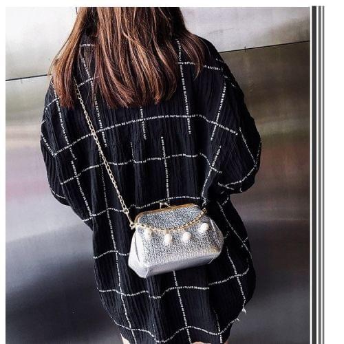 Fashion Pearl Chain-strap Single Shoulder Bag Lady Messenger Tote Bag (Silver)