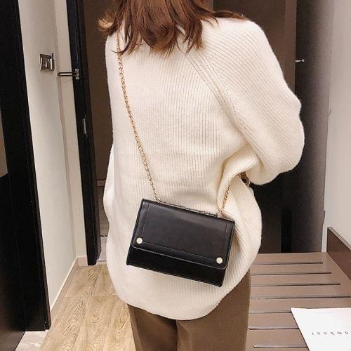 Pure Color Fashion PU Leather Chain-strap Single Shoulder Bag Square Bag Ladies Handbag Messenger Bag (Black)
