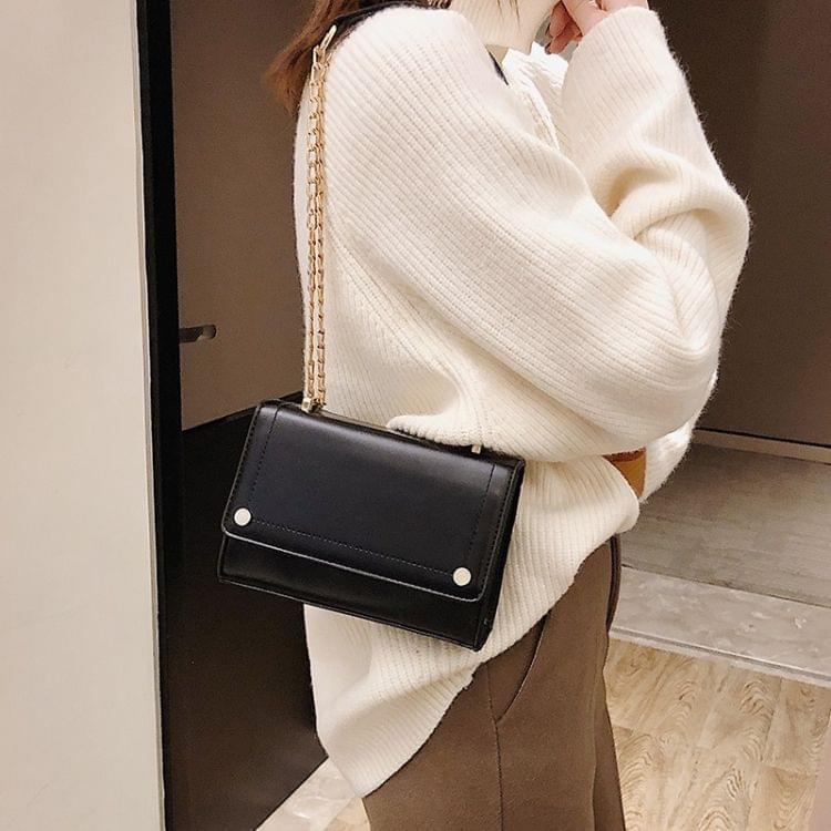 Pure Color Fashion PU Leather Chain-strap Single Shoulder Bag Square Bag Ladies Handbag Messenger Bag (Black)