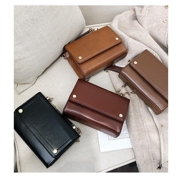 Pure Color Fashion PU Leather Chain-strap Single Shoulder Bag Square Bag Ladies Handbag Messenger Bag (Black)
