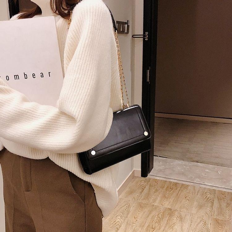 Pure Color Fashion PU Leather Chain-strap Single Shoulder Bag Square Bag Ladies Handbag Messenger Bag (Black)