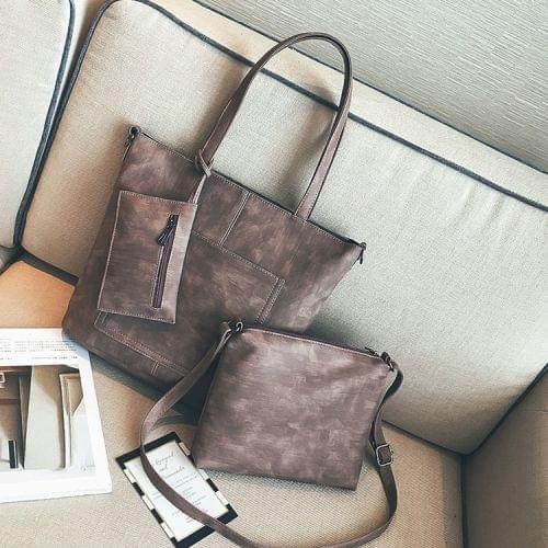 Three Piece Suit Leisure Fashion PU Leather Slant Shoulder Bag Handbag (Pink)
