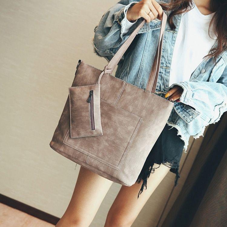 Three Piece Suit Leisure Fashion PU Leather Slant Shoulder Bag Handbag (Pink)