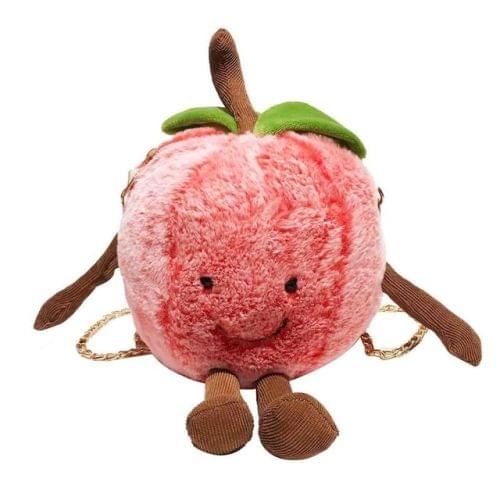 Cute Baby Girls Plush Fruit Pattern Shoulder Bags Kids Chain Crossbody Bag Children School Pack(Peach)