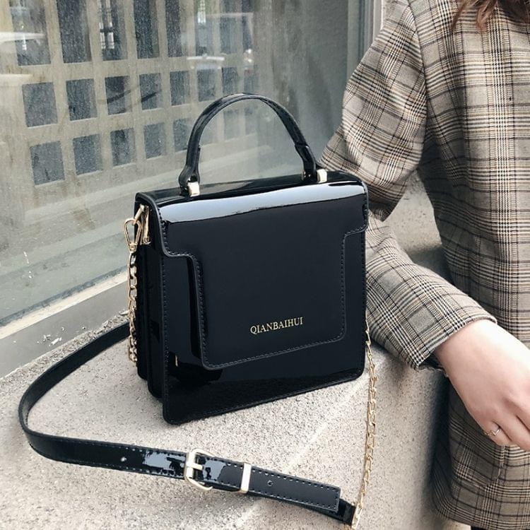Magnetic Buckle Coating PU Leather Single Shoulder Bag Ladies Handbag Messenger Bag (Black)
