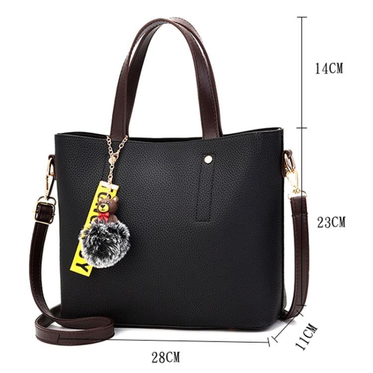 Leisure Fashion PU Slant Shoulder Bag Handbag with Plush Ball(Khaki)