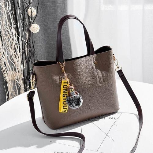 Leisure Fashion PU Slant Shoulder Bag Handbag with Plush Ball(Khaki)