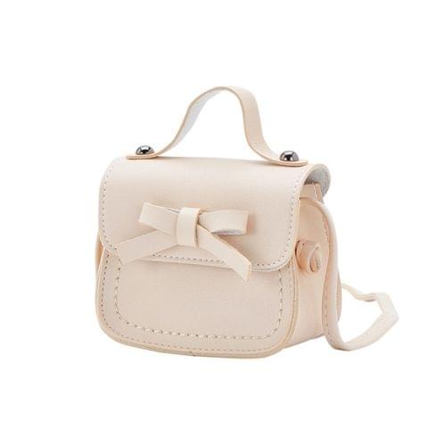 Bowknot PU Leather Mini Baby Girls Casual Messenger Bag Coin Purse Children Small Clutch Bags Simple Shoulder Bag(Beige)