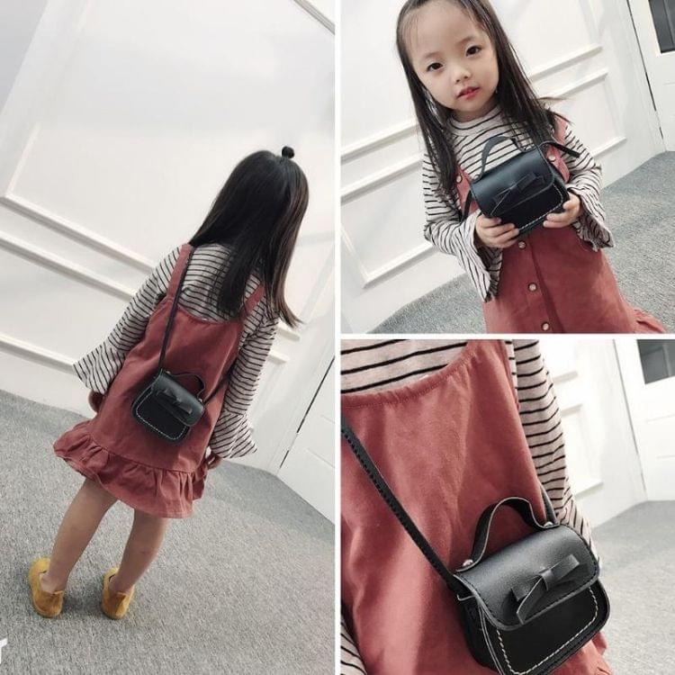 Bowknot PU Leather Mini Baby Girls Casual Messenger Bag Coin Purse Children Small Clutch Bags Simple Shoulder Bag(Beige)