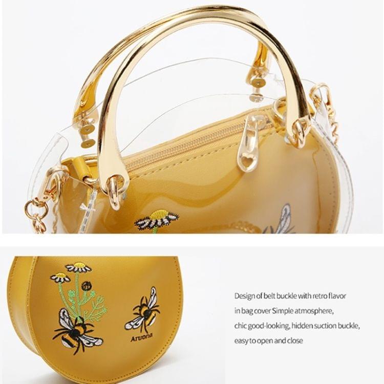 Embroidery Bee Pattern Clear Plastic + PU Shoulder Bag Ladies Handbag Messenger Bag (Black)