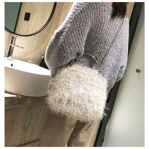 Leisure Fashion Velvet Chain Slant Shoulder Bag Handbag (White)