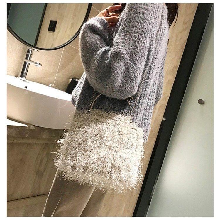 Leisure Fashion Velvet Chain Slant Shoulder Bag Handbag (White)