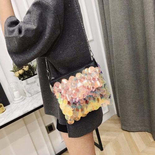 Fashion Sequins Fairy Chain Handbag Single Shoulder Bag Messenger Bag (Black)