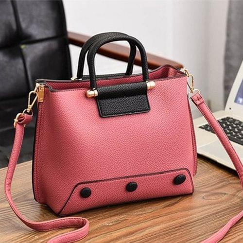 Rivet Pattern Leisure Fashion PU Slant Shoulder Bag Handbag(Pink)