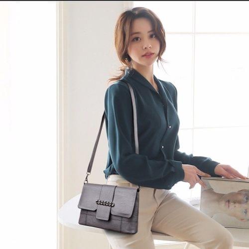 Chain PU Casual Shoulder Bag Messenger Bag Ladies Handbag (Grey)