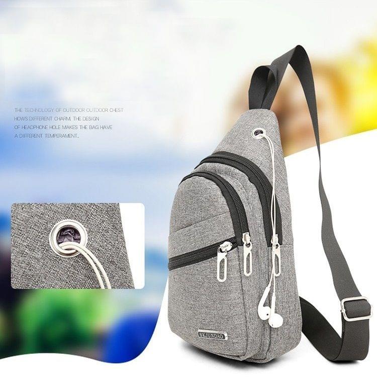 Multi-Function Portable Casual Chest Bag Outdoor Sports Shoulder Bag with Earphone Line Hole (Black)
